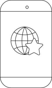 un teléfono pantalla con un globo y estrella icono exhibiendo un conectado al mundo y favorecido diseño vector