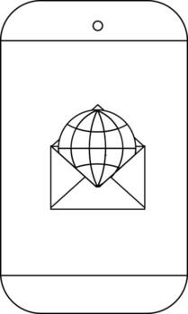 A smartphone displays a globe within an opened envelope icon vector