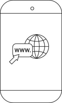 Mobile device showing a globe with WWW linked by a cursor vector