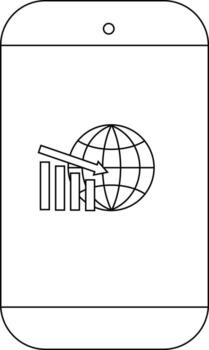 teléfono con globo icono demostración un grafico y un hacia abajo flecha sugerencia financiero o económico disminución vector