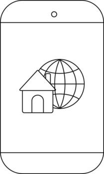 Smartphone displaying a house icon overlapping a globe vector