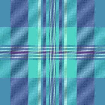 Scottish check textile, domestic pattern tartan fabric. Installing plaid texture seamless background in cyan and indigo colors. vector