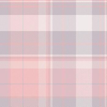 Soft pastel plaid background. A seamless tartan texture in pink, gray, and cream. Ideal for textiles, fabric design, backgrounds, or digital projects requiring subtle patterns. vector