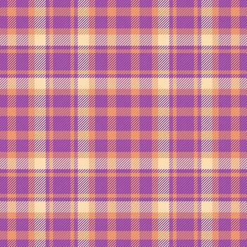 Elegant plaid pattern in purple, peach, and cream hues. Textile design, ideal for backgrounds, fashion, and graphic elements. Adds warmth and timeless appeal to any project. vector