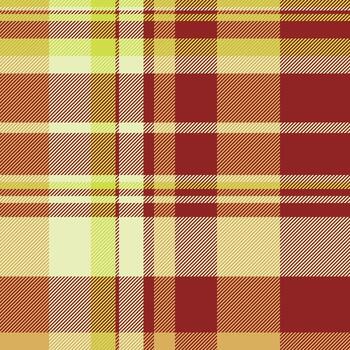 Warm plaid pattern featuring intersecting lines in red, yellow, and beige. Ideal for textile design, backgrounds, or festive winter projects. vector