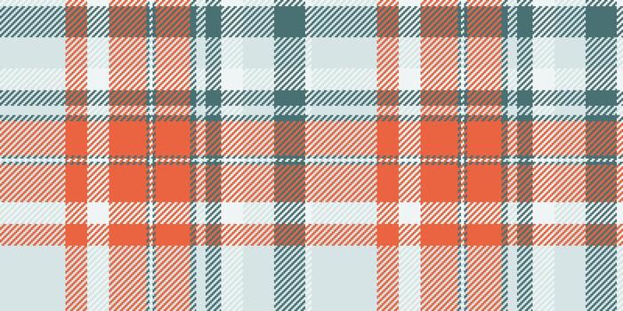 Elegant plaid pattern with intersecting lines in orange, teal, and light gray. Ideal for textiles, backgrounds, or rustic design projects. Classic style. vector