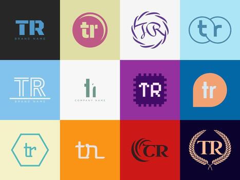 TR logo template. Letter t r logotype. Set different classic serif lettering and modern bold text with design elements. Initial font typography. vector