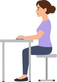 Simple Flat Illustration of Woman Working at Desk with Computer Mouse vector