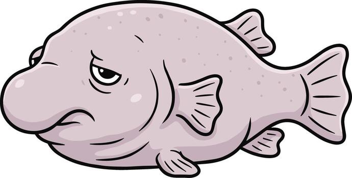 dibujos animados dibujado a mano triste pez globo personaje con caído expresión y contorno vector