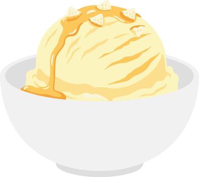 Simple Flat Style Ice Cream Scoop in Bowl with Caramel Drizzle vector