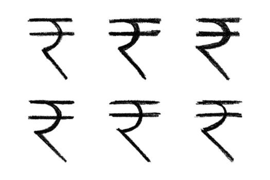 Set of hand drawn rupee currency symbol. Brush stroke doodle. Single element for design Scribble Symbol vector