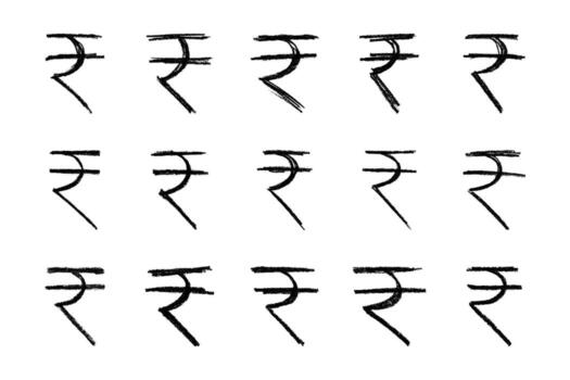 Scribble Payment Set of hand drawn rupee currency symbol. Brush stroke doodle. Single element for design vector