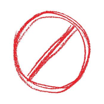 Hand drawn prohibition sign No entry symbol Red circle with cross line clipart in doodle style Ban Restriction Forbidden stop Single element for print, web, design forbidden vector