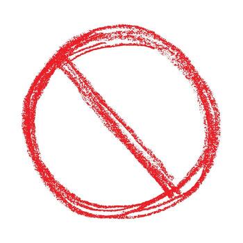 Hand drawn prohibition sign No entry symbol Red circle with cross line clipart in doodle style Ban Restriction Forbidden stop Single element for print, web, design ban vector