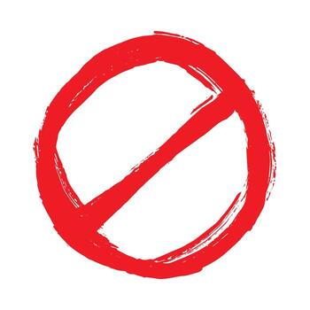 Hand drawn prohibition sign No entry symbol Red circle with cross line clipart in doodle style Ban Restriction Forbidden stop Single element for print, web, design warning vector