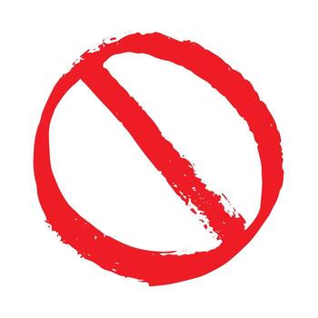 Hand drawn prohibition sign No entry symbol Red circle with cross line clipart in doodle style Ban Restriction Forbidden stop Single element for print, web, design danger vector