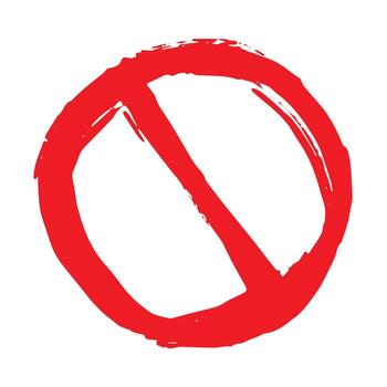 Hand drawn prohibition sign No entry symbol Red circle with cross line clipart in doodle style Ban Restriction Forbidden stop Single element for print, web, design road vector