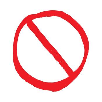 Hand drawn prohibition sign No entry symbol Red circle with cross line clipart in doodle style Ban Restriction Forbidden stop Single element for print, web, design traffic vector