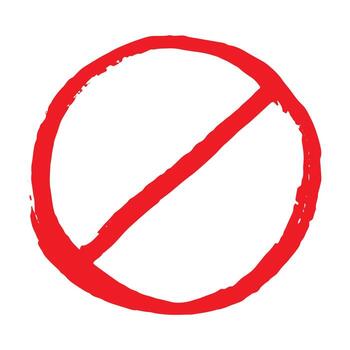 Hand drawn prohibition sign No entry symbol Red circle with cross line clipart in doodle style Ban Restriction Forbidden stop Single element for print, web, design alert vector