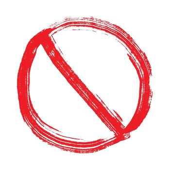 Hand drawn prohibition sign No entry symbol Red circle with cross line clipart in doodle style Ban Restriction Forbidden stop Single element for print, web, design attention vector