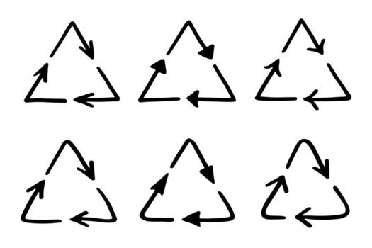ecological recycling Set of hand drawn recycle arrow icon Recycling resources symbol Reuse of materials, zero waste, green environment, saving the planet vector