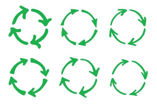 Set of hand drawn recycle arrow icon Recycling resources symbol Reuse of materials, zero waste, green environment, saving the planet ecological waste vector