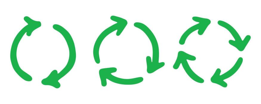Set of hand drawn recycle arrow icon Recycling resources symbol Reuse of materials, zero waste, green environment, saving the planet pollution motion vector