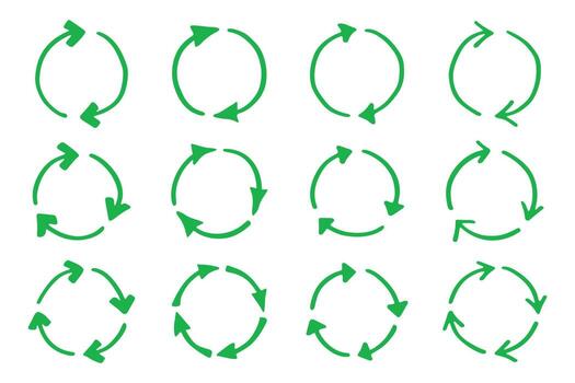 pollution motion Set of hand drawn recycle arrow icon Recycling resources symbol Reuse of materials, zero waste, green environment, saving the planet vector