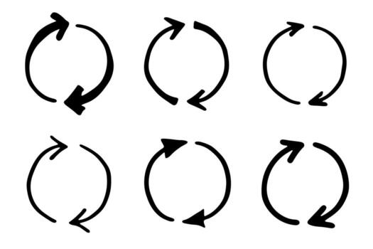 Set of hand drawn recycle arrow icon Recycling resources symbol Reuse of materials, zero waste, green environment, saving the planet pollution isolated vector