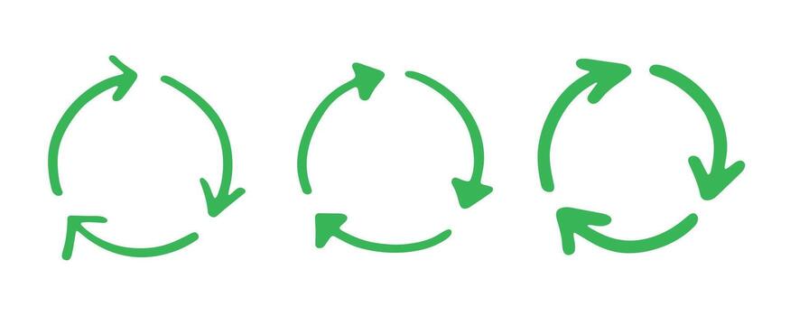 Set of hand drawn recycle arrow icon Recycling resources symbol Reuse of materials, zero waste, green environment, saving the planet pollution emblem vector
