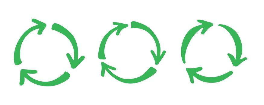 pollution conservation Set of hand drawn recycle arrow icon Recycling resources symbol Reuse of materials, zero waste, green environment, saving the planet vector