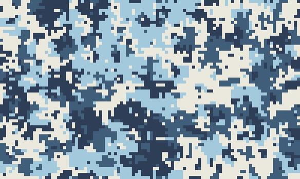 Abstract digital camouflage pattern in cool blues and offwhite. Perfect for backgrounds, textiles, or militarythemed designs. The pixelated texture creates a modern, versatile aesthetic. vector