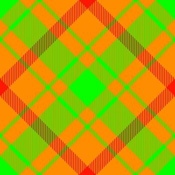 Vibrant plaid pattern in orange, red, and green. Textile design, perfect for backgrounds, wrapping paper, or festive themes. Energetic, bold, and visually appealing. vector