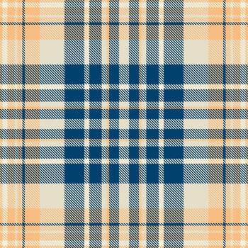 Classic plaid pattern with intersecting lines in blue, cream, and peach tones. Traditional textile design, perfect for backgrounds, apparel, or graphic design. vector