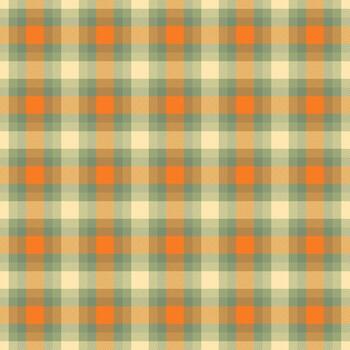 Warm, classic plaid pattern featuring earthy orange and sage green hues. A seamless and versatile textile design. Ideal for backgrounds, textures, and apparel projects. vector