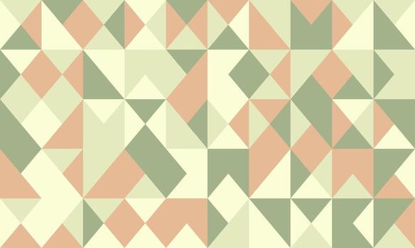 Elegant geometric pattern featuring a calming palette of muted peach, sage green, and cream triangles. Perfect for backgrounds, textiles, or modern design projects. vector