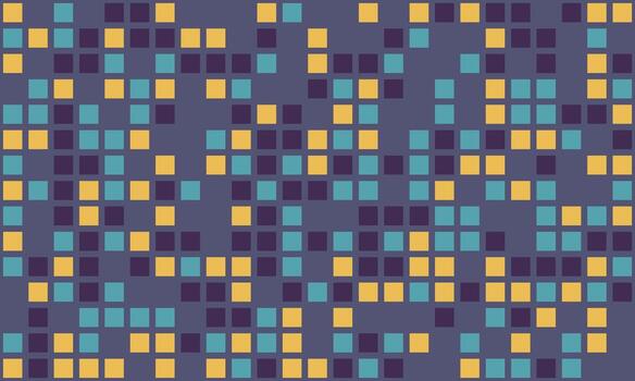 Abstract geometric pattern featuring a mosaic of teal, mustard, and purple squares. Ideal for backgrounds, website design, or textile prints. vector