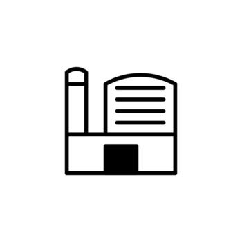 Abstract factory icon design illustrating manufacturing architecture with chimney and symmetrical vector