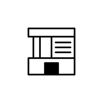 Minimalist outline of a market stall evokes simplicity and commerce with geometric shapes and vector