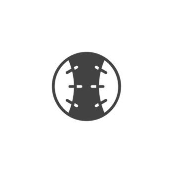 Stylized monochrome graphic of a baseball with distinctive stitching pattern emphasizing vector