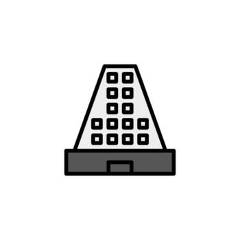 Stylized representation of a pyramid-shaped architecture featuring multiple windows and a flat vector