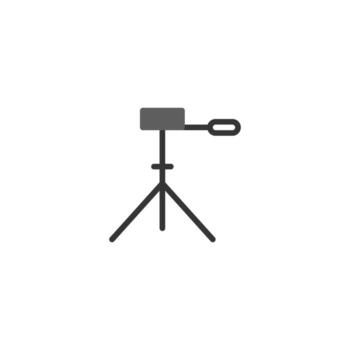 Stylized tripod-mounted equipment conveys technological broadcast presentation with minimalist vector