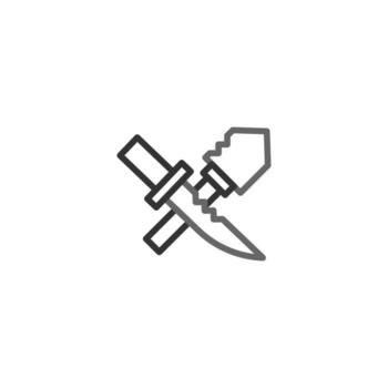 simbólico representación de dualidad un cruce de caminos de agudo espada y antiguo herramienta de labor y vector