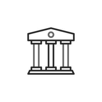 Symmetrical architecture icon depicting a simplistic temple facade with linear design displaying vector