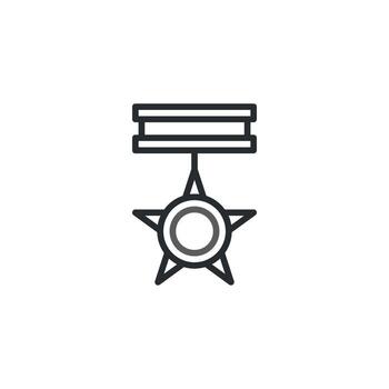 outline rendering of a star medallion dangling from two parallel rectangular bars symboling vector