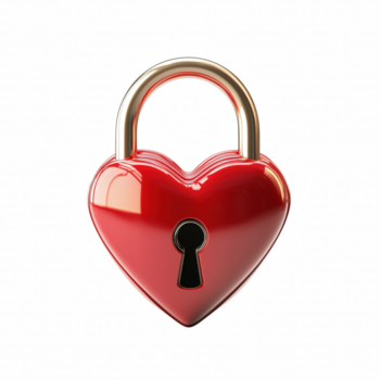 Red heart-shaped padlock with metallic keyhole, symbol of love and security, isolated on transparent background. png