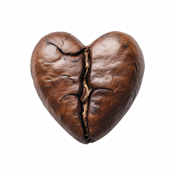 Heart-shaped roasted coffee bean, symbol of love for coffee, isolated on transparent background. png
