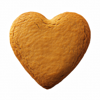 Heart-shaped gingerbread cookie with golden brown crust, isolated on transparent background. png