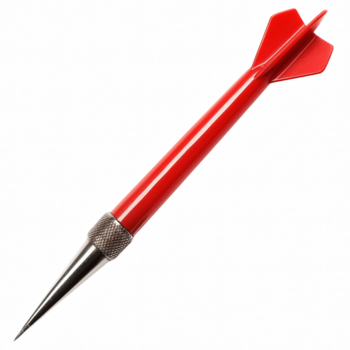 Red dart with sharp metal tip isolated on transparent background. png