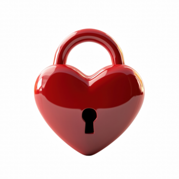 Red heart-shaped padlock symbolizing love and security isolated on transparent background png